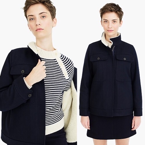 J Crew Oversized Wool Sherpa Military Jacket Coat - Picture 2 of 6